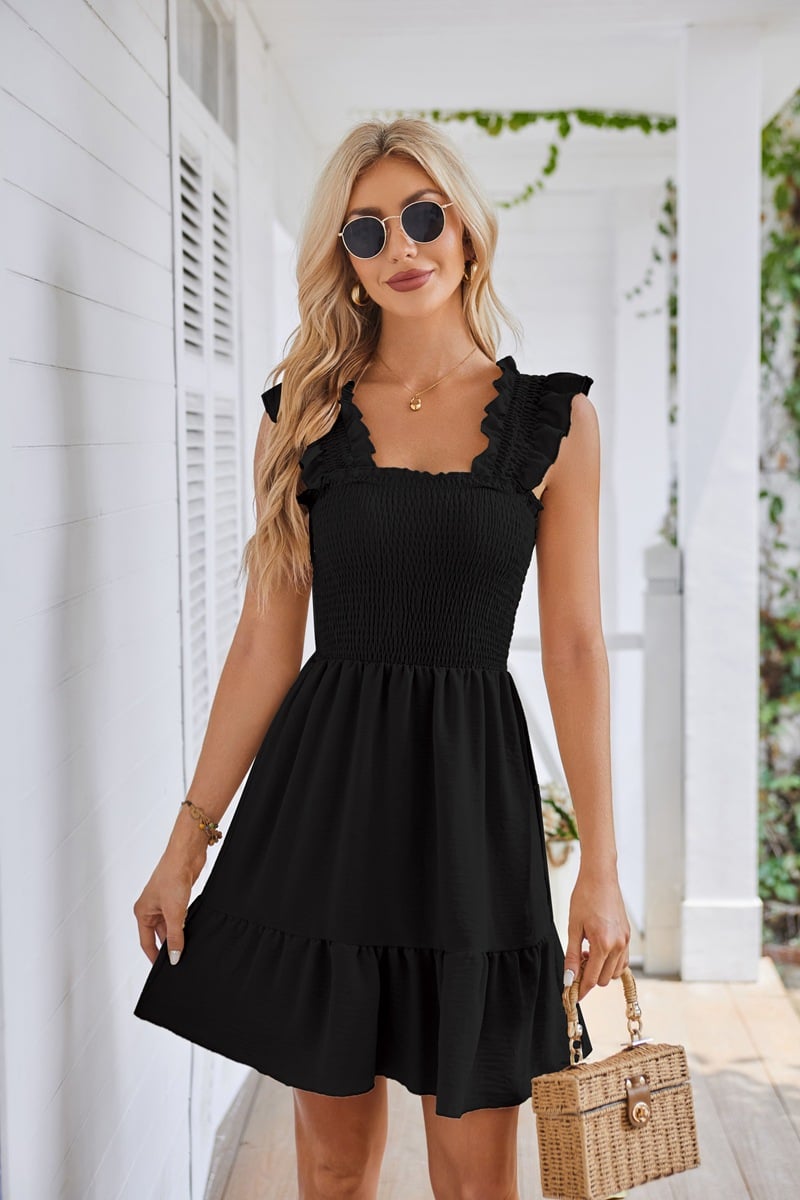 Women's Smocked Square Neck Ruffle Mini Dress