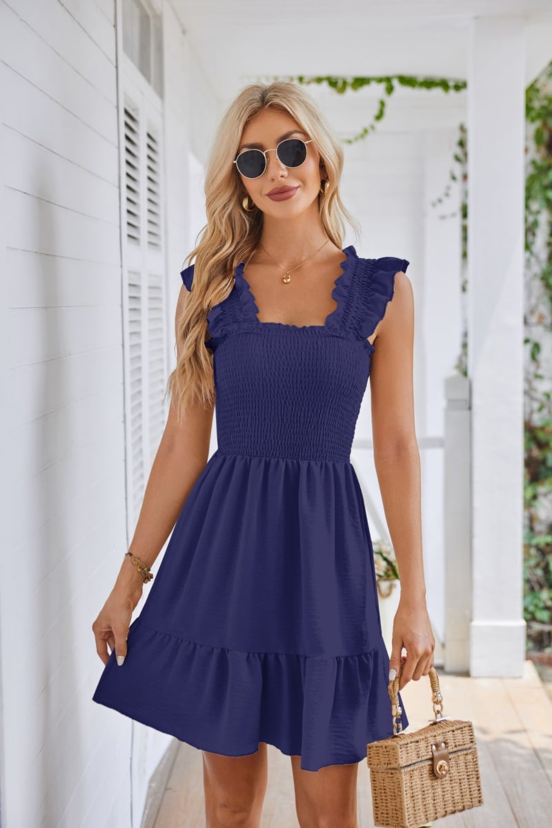 Women's Smocked Square Neck Ruffle Mini Dress