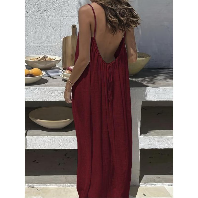 LunariaFlow – Rückenfreies Maxikleid für Damen mit Spaghettiträgern und lockerem Schnitt