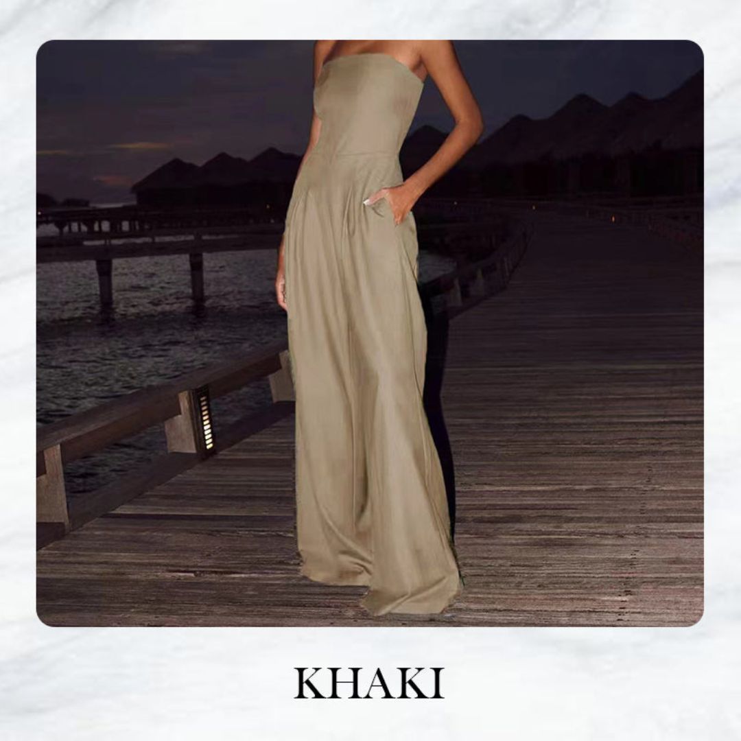 Trägerloser Damen-Jumpsuit mit weitem Bein und Taschen