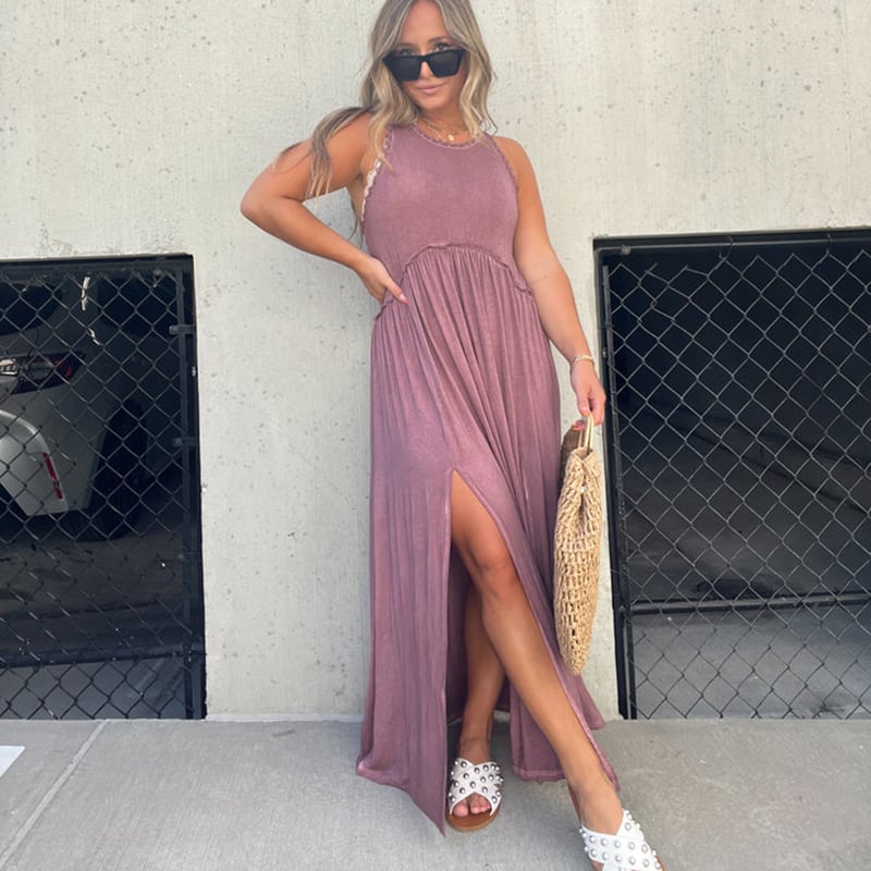 Mouwloze maxi-jurk voor dames met zijsplit en racerback