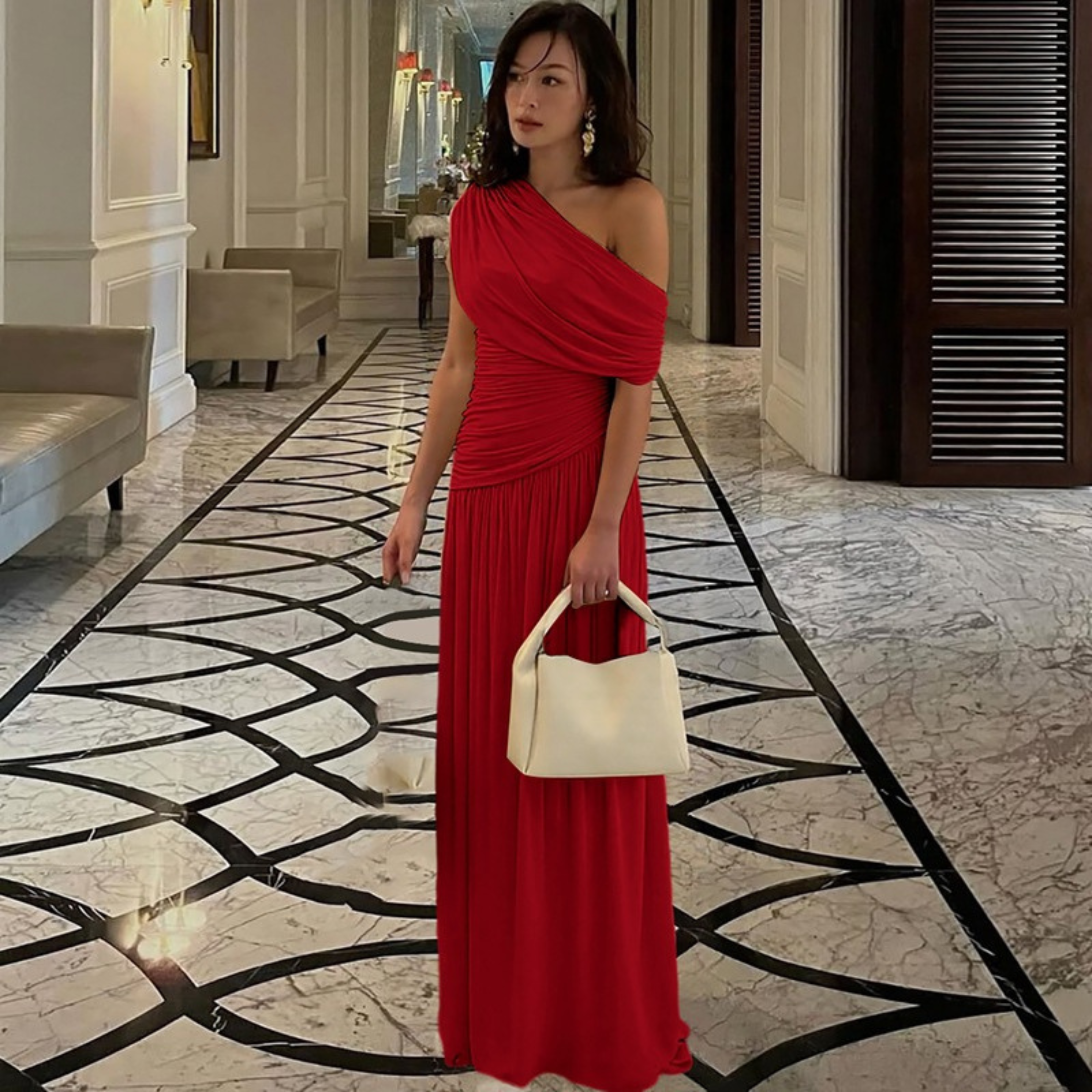 Talia - Elegantní večerní maxi šaty na jedno rameno