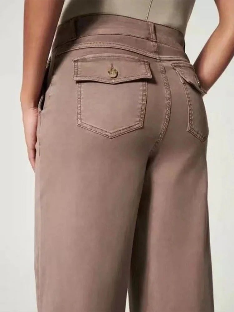 Women's Cropped Wide Leg Twill Pants with Pull-On Waist