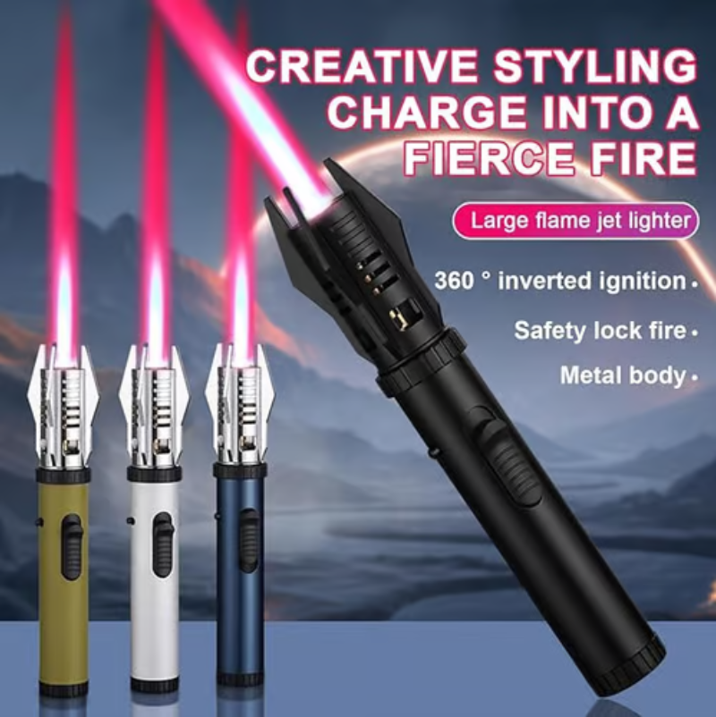 Refillable Jet Flame Lighter with Safety Lock