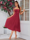Women's Ruched Bust Midi Dress with Side Slit & Cami Straps