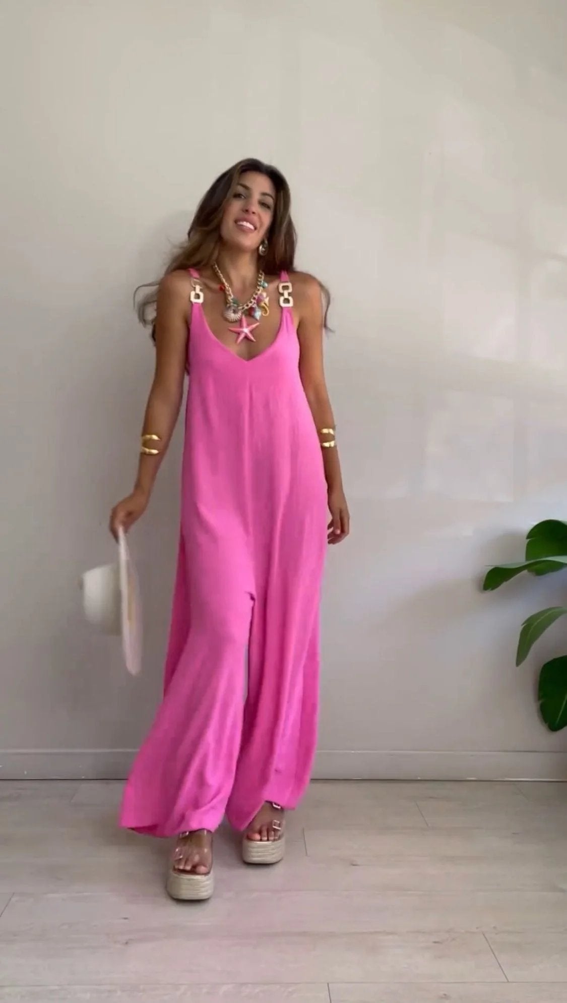 Women's Wide Leg Sleeveless Jumpsuit with Adjustable Straps