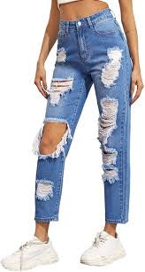 Women's Distressed Cropped Boyfriend Jeans