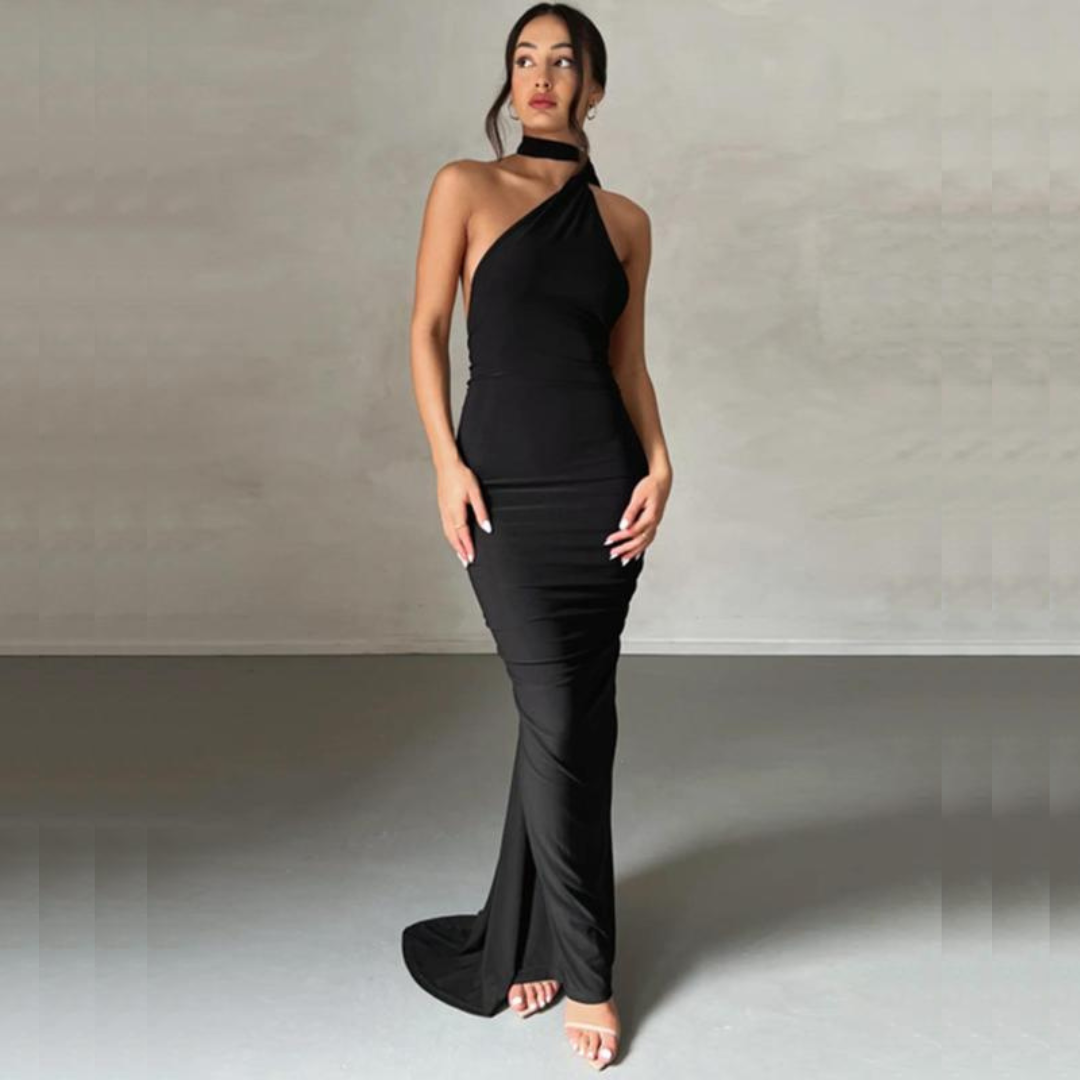 Karilyn - Elegantní večerní přiléhavé šaty bez rukávů s halter výstřihem