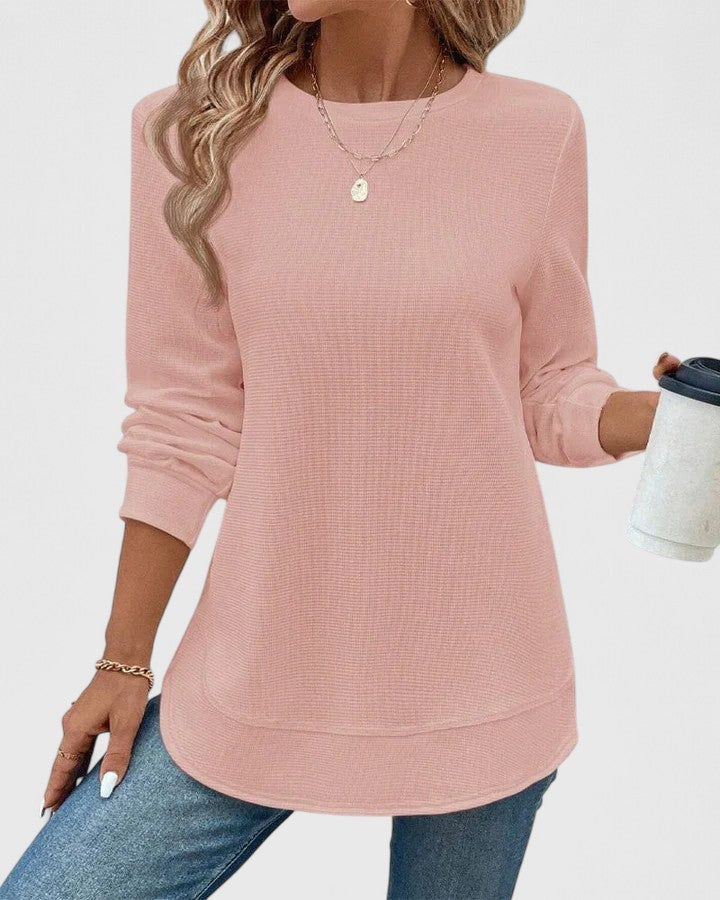 Azalea - Elegant top med O-hals og lange ærmer