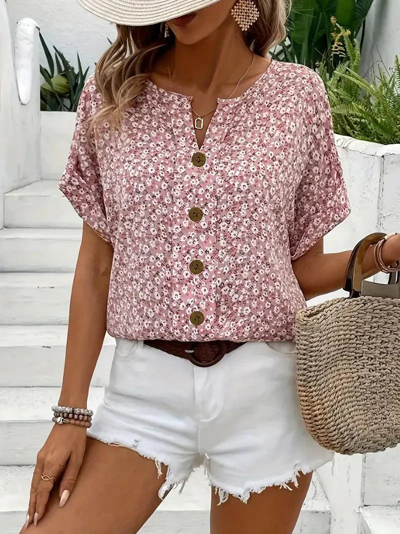 Zariah - Notch Blouse in Wildflower Print
