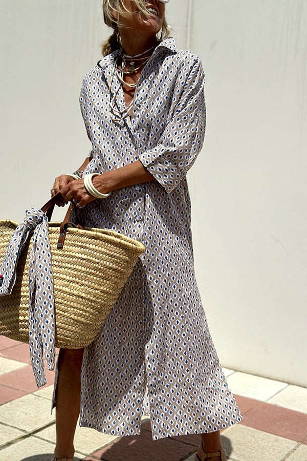 Women's Striped Button-Up Shirt Dress with Relaxed Fit