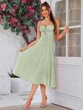 Women's Ruched Bust Midi Dress with Side Slit & Cami Straps