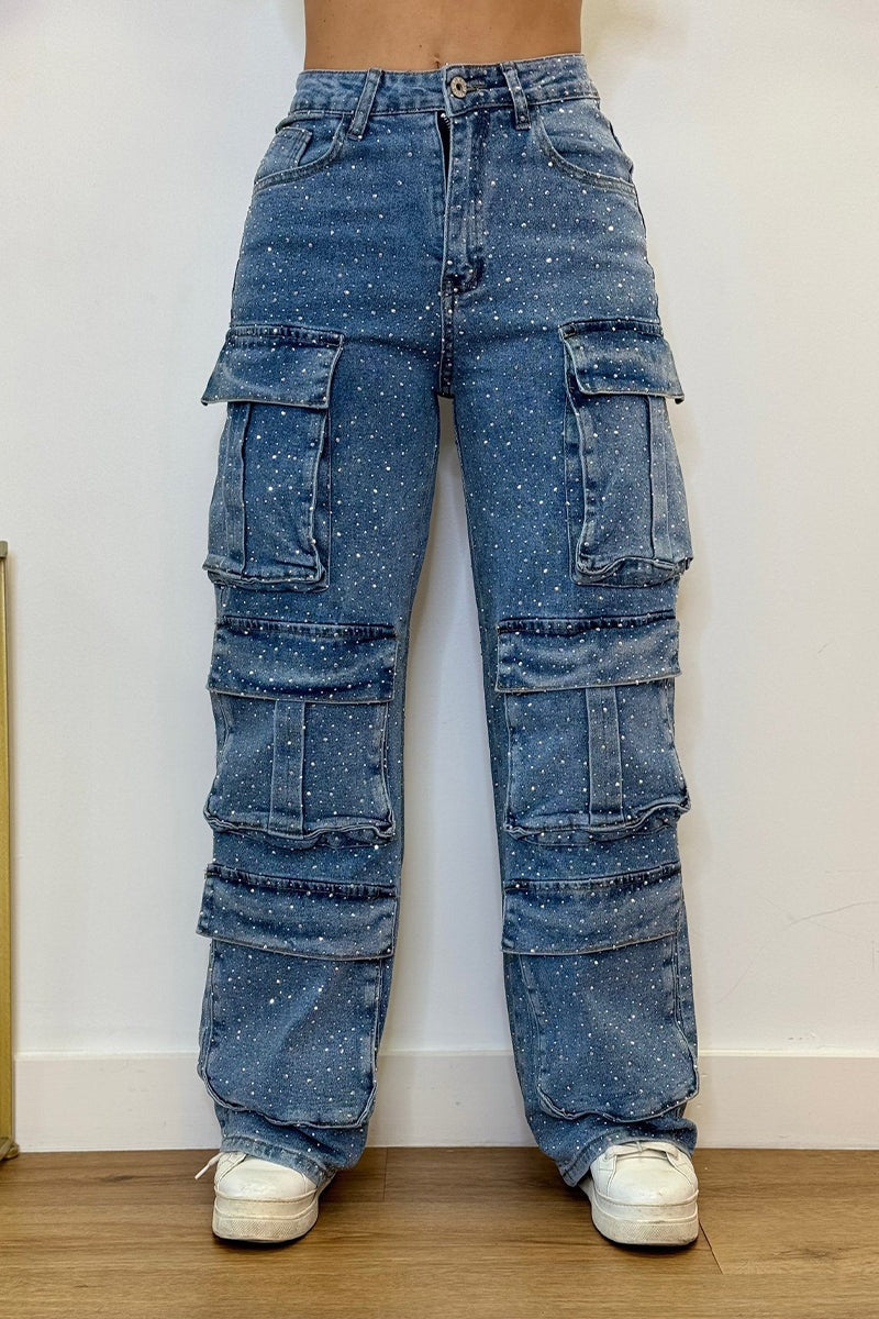 Dazzy - Women's Wide Leg Cargo Jeans with Utility Pockets