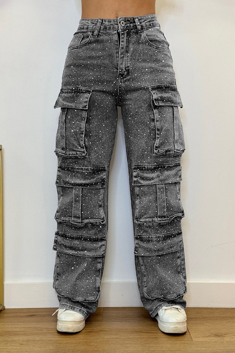 Dazzy - Women's Wide Leg Cargo Jeans with Utility Pockets