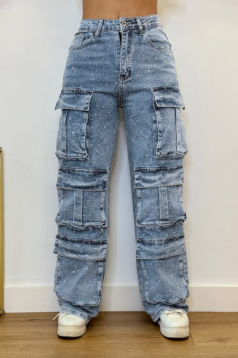 Dazzy - Women's Wide Leg Cargo Jeans with Utility Pockets