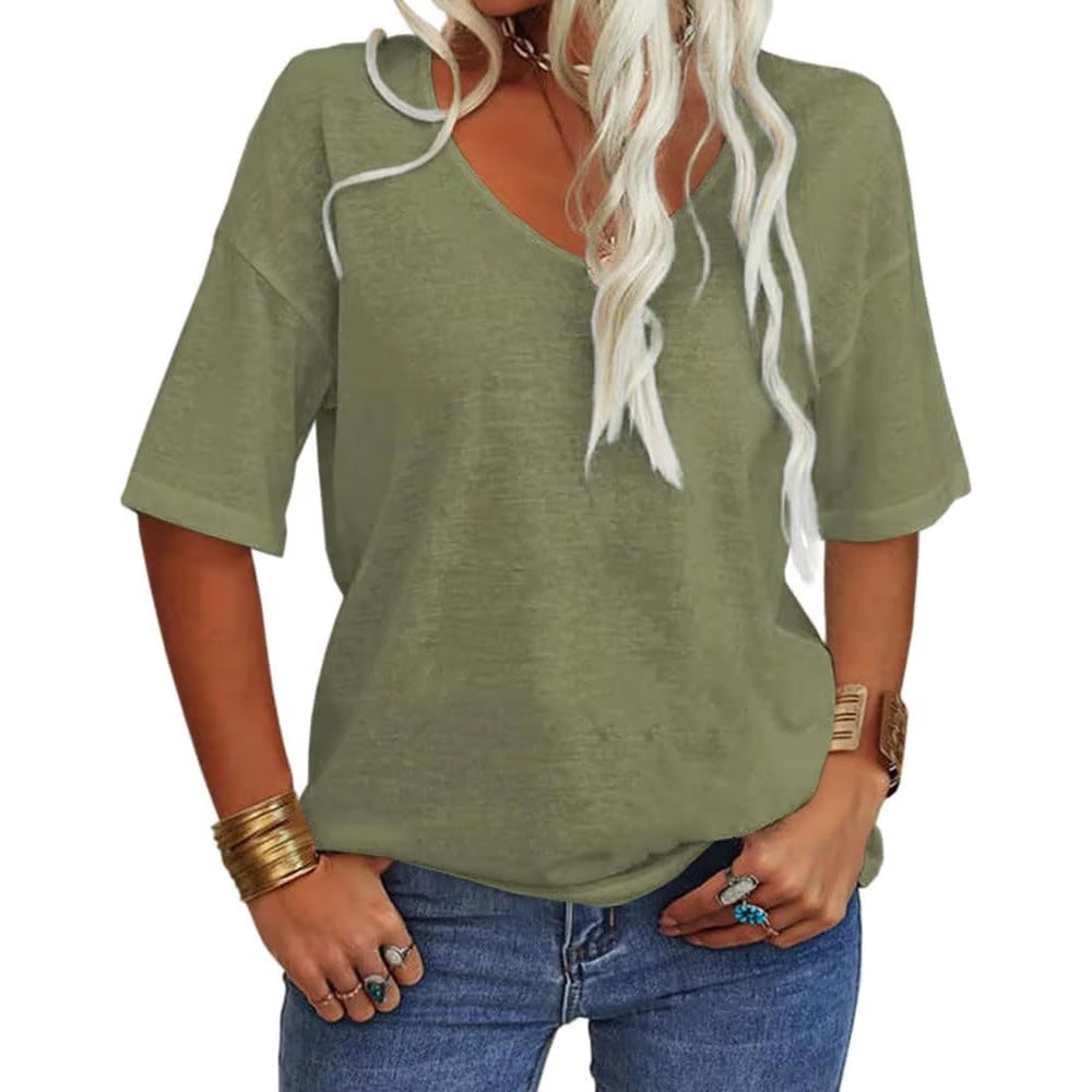 Relaxed V-Neck Drop Shoulder Everyday T-Shirt