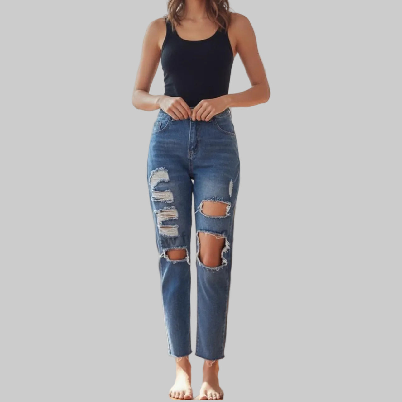 Women's Distressed Cropped Boyfriend Jeans