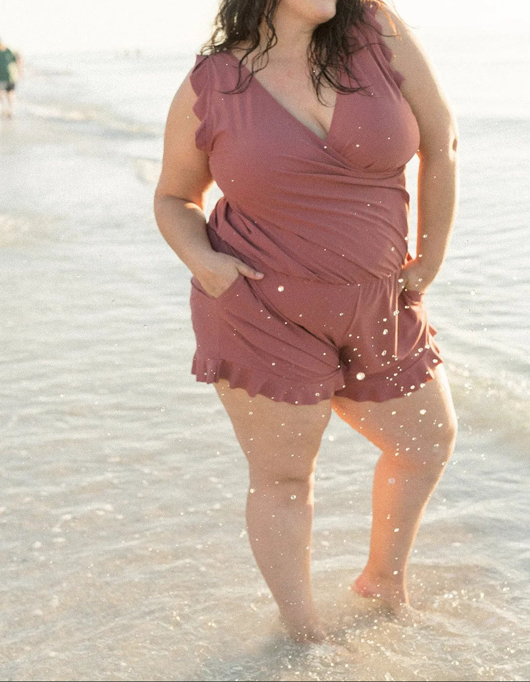 Women's Swim Romper with V-Neck and Built-In Support