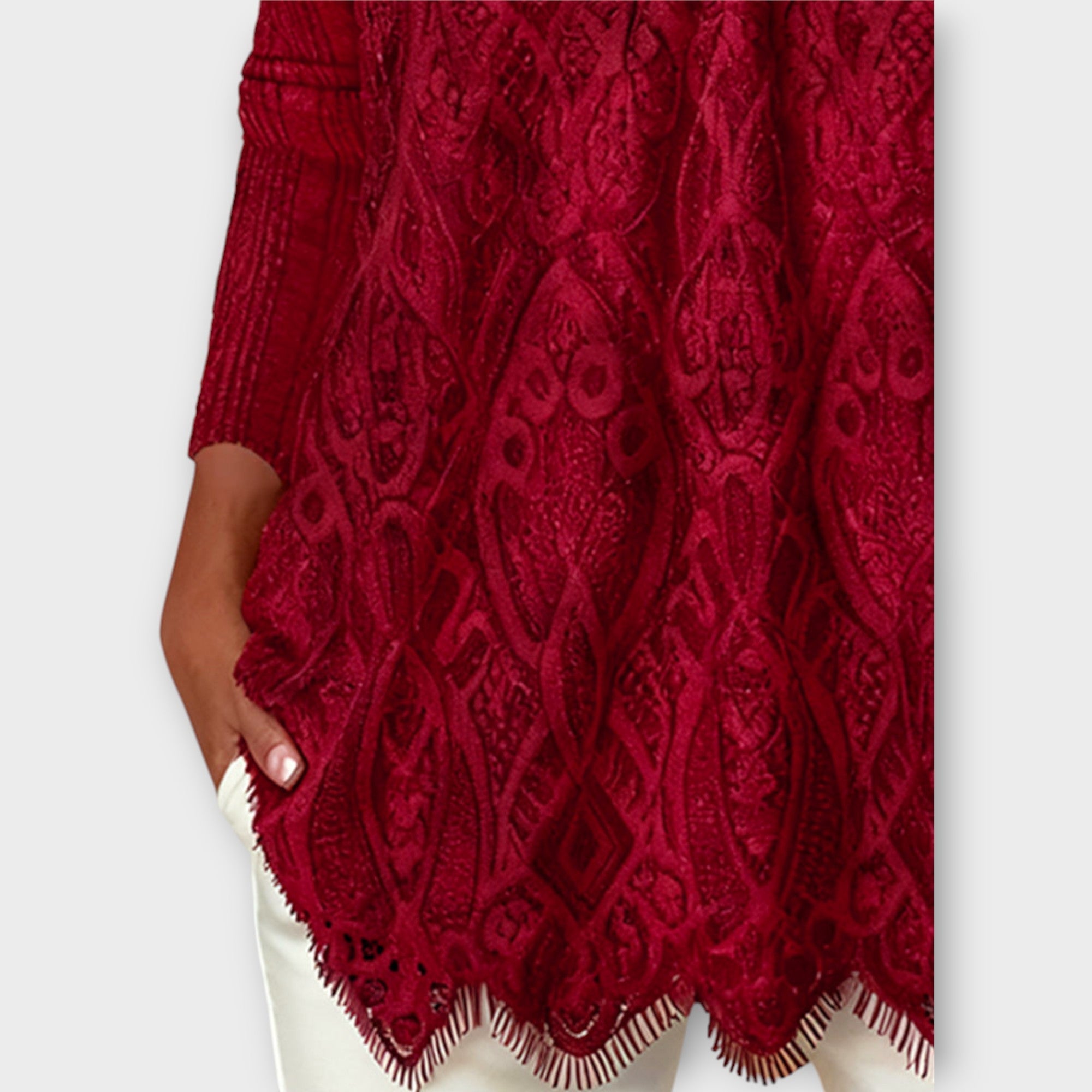 Elegantní krajkový pletený top s výstřihem do V