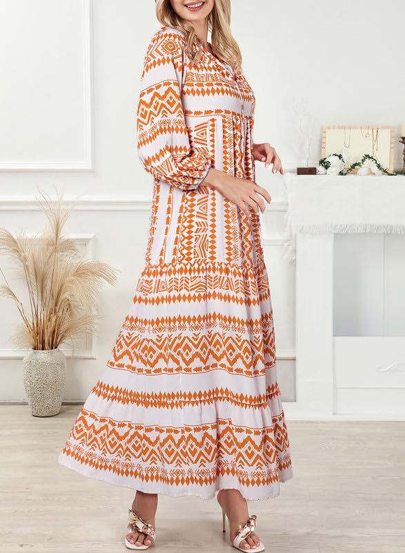 Women's Floral Boho Maxi Dress with Puff Sleeves