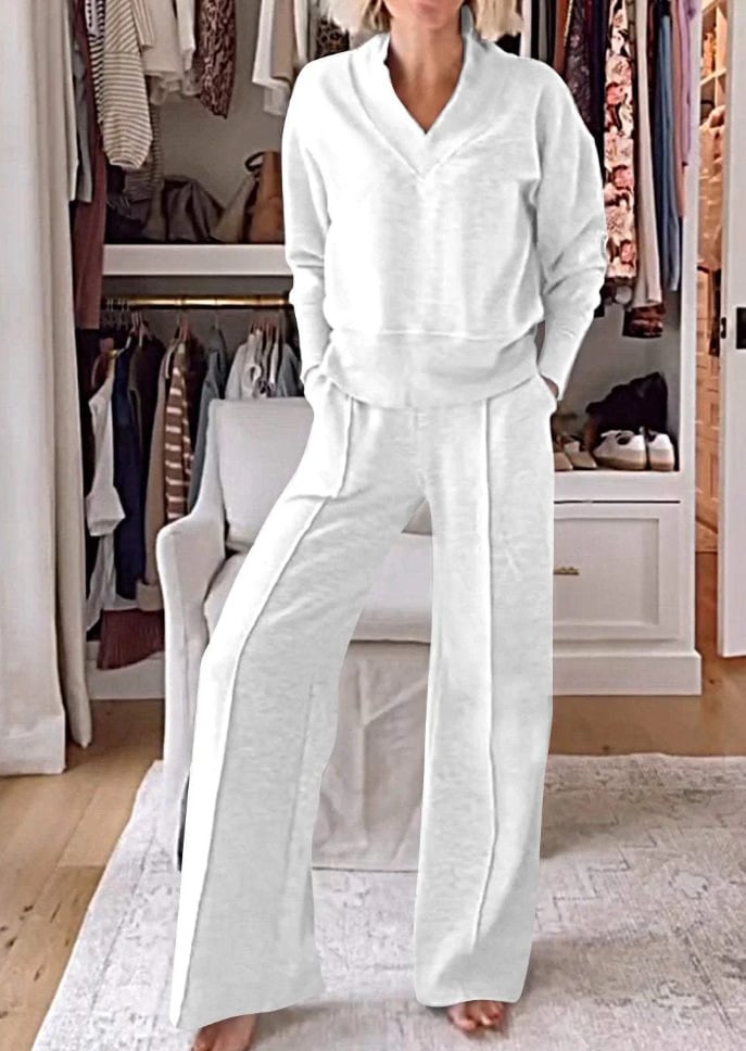 Γυναικείο σετ loungewear 2 τεμαχίων – Μπλούζα με μακριά μανίκια & παντελόνι με φαρδιά γραμμή