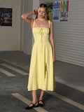 Women's Ruched Bust Midi Dress with Side Slit & Cami Straps