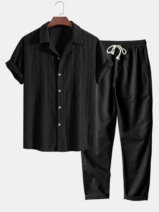 Men's Textured Short Sleeve Shirt & Casual Pants Set