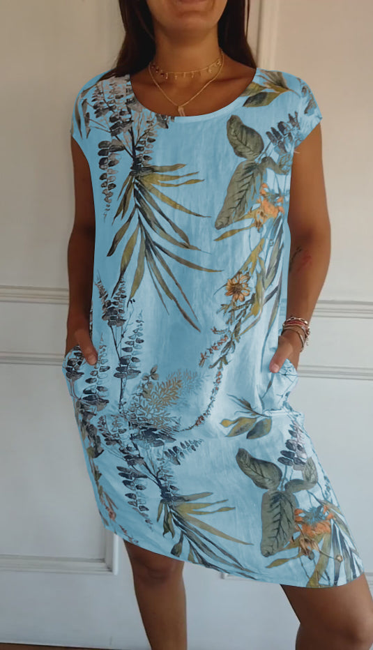 Women's Floral Print Round Neck Casual Summer Dress