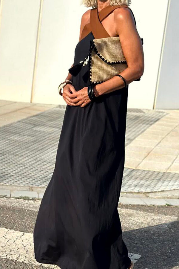 Women's Cross Back Sleeveless Maxi Dress with Halter Neck