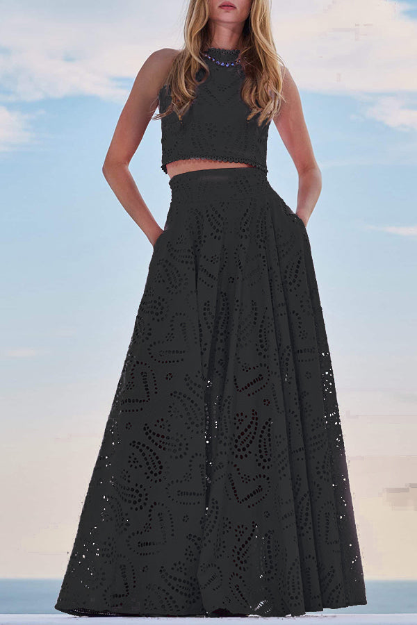 Larissa - Set s vyšívaným topem & maxi sukní s vysokým pasem, elegantní dvoudílný outfit