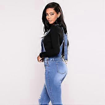 Women's Distressed Denim Skinny Overall Jumpsuit