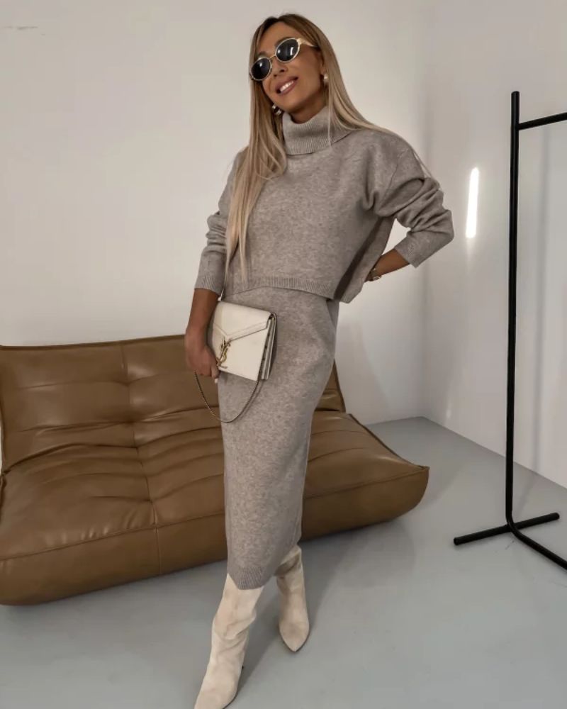 Darla - Elegantní pletený set, sladěné pletené šaty a top