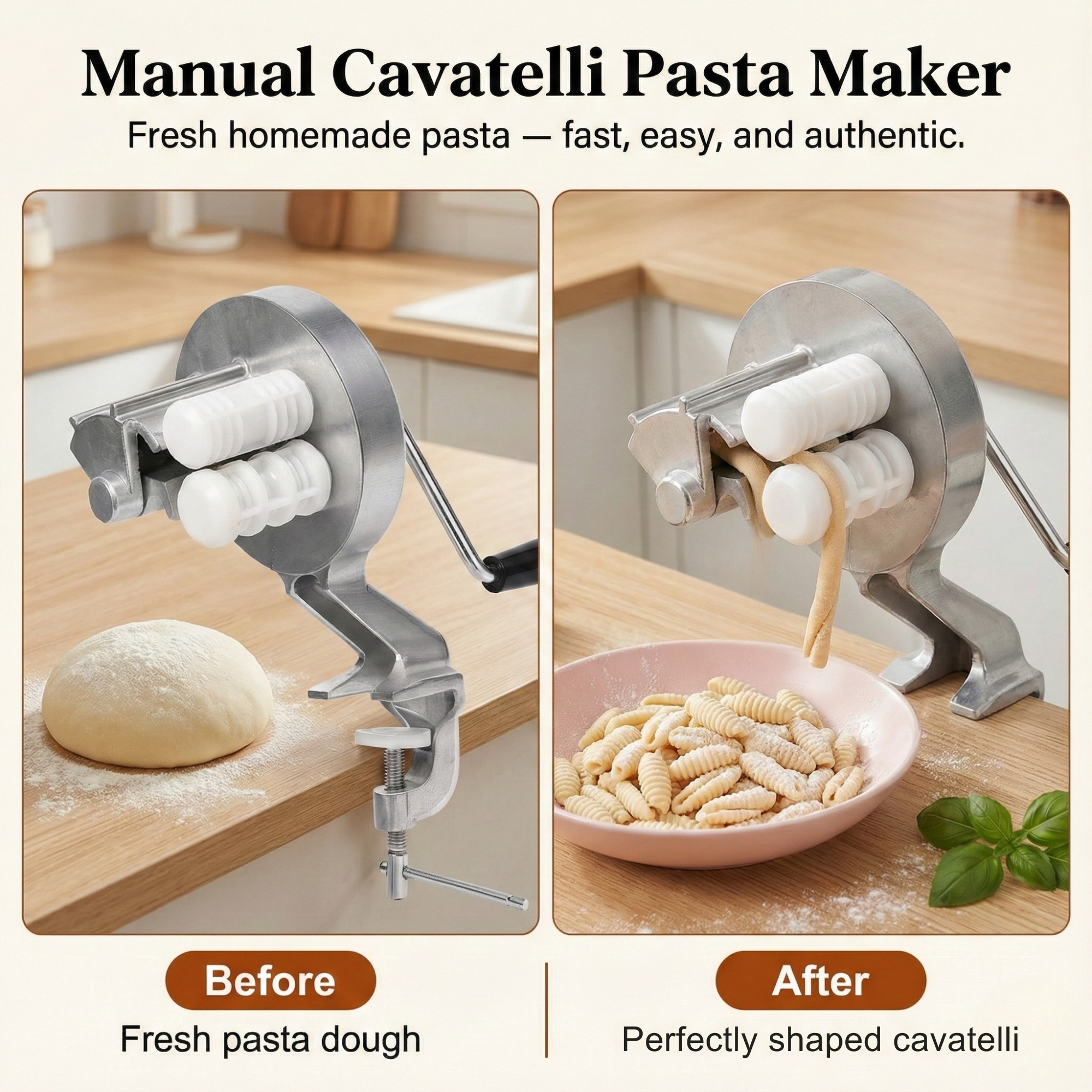 Manual Cavatelli Pasta Maker – Hand-Crank Homemade Pasta Tool