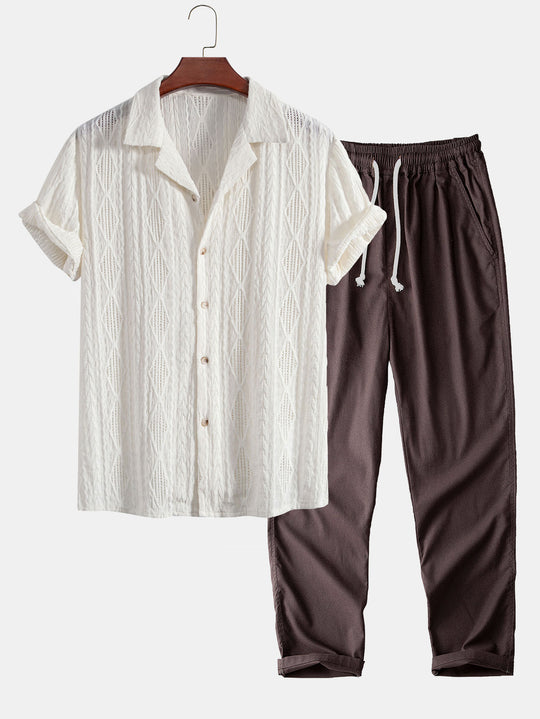 Men's Textured Short Sleeve Shirt & Casual Pants Set