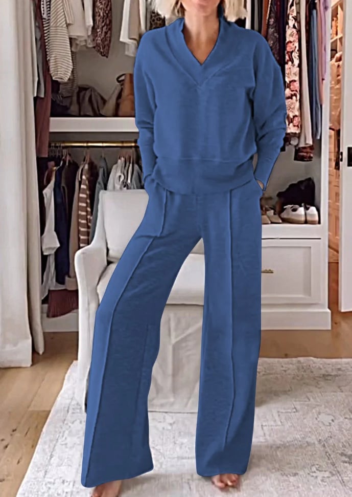 Γυναικείο σετ loungewear 2 τεμαχίων – Μπλούζα με μακριά μανίκια & παντελόνι με φαρδιά γραμμή