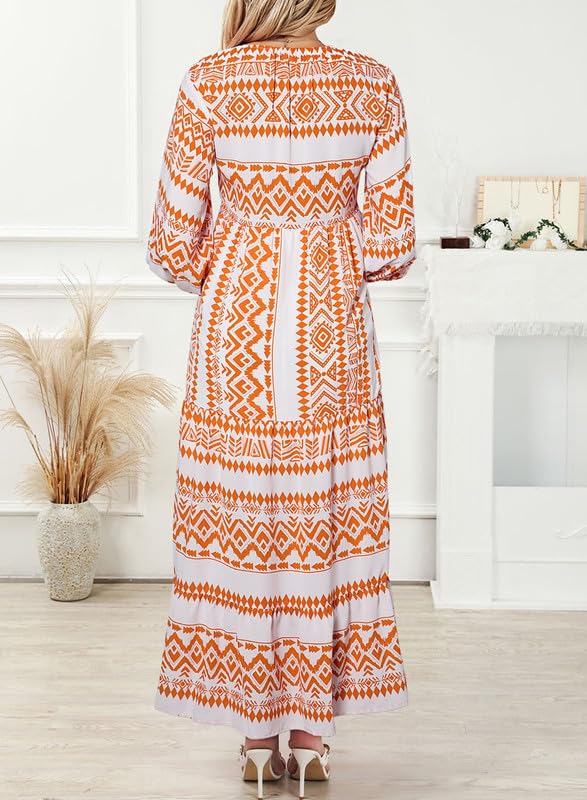 Women's Floral Boho Maxi Dress with Puff Sleeves