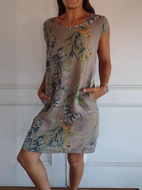 Women's Floral Print Round Neck Casual Summer Dress