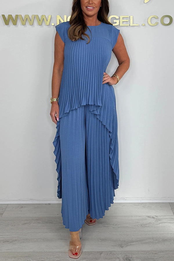 Sherry - Set aus plissiertem Midi-Oberteil und Hose mit weitem Bein