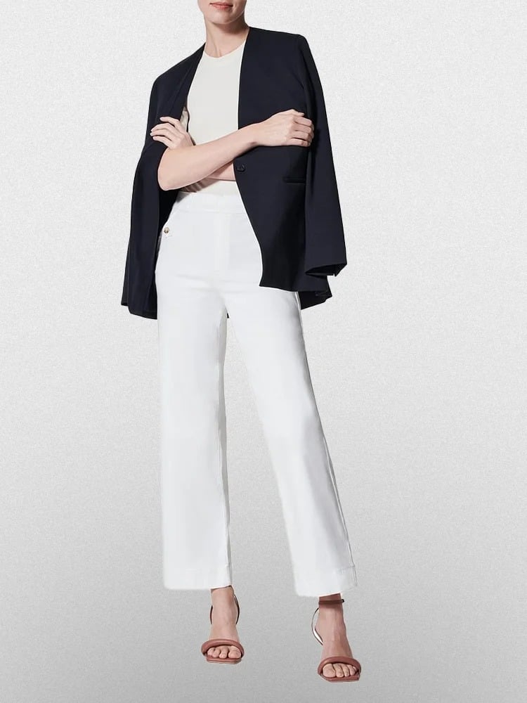 Women's Cropped Wide Leg Twill Pants with Pull-On Waist