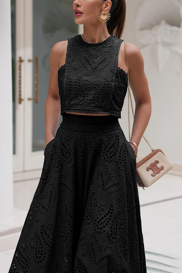 Larissa - Set s vyšívaným topem & maxi sukní s vysokým pasem, elegantní dvoudílný outfit