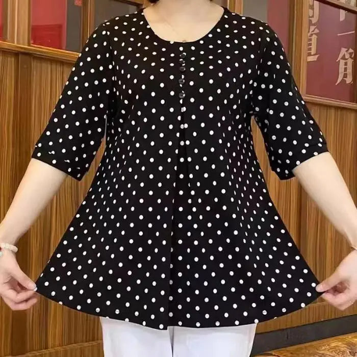 Women's Polka Dot Tunic Top with Short Sleeves