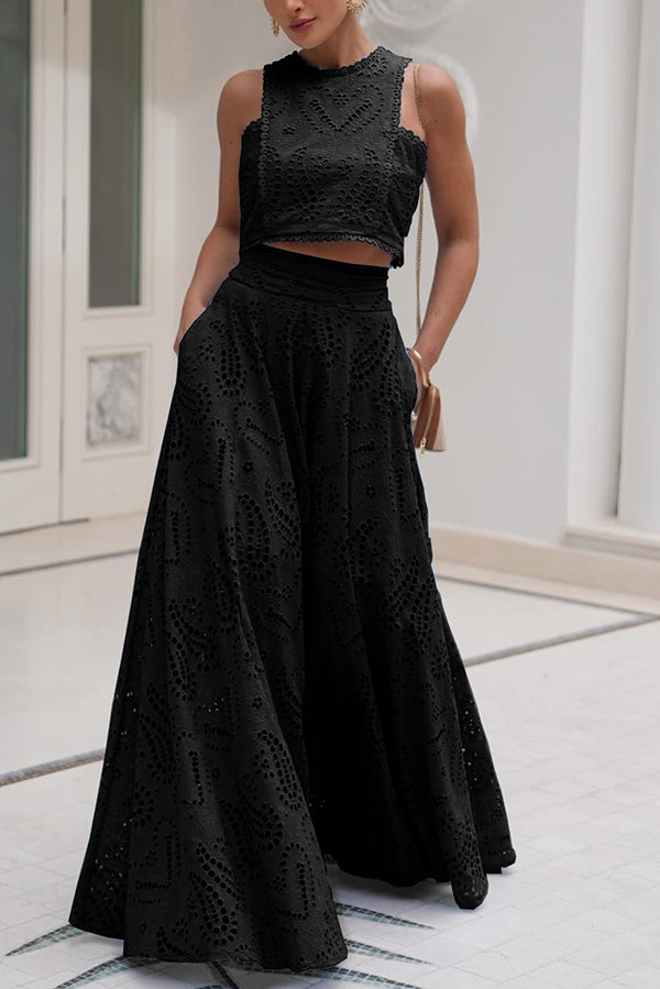Larissa - Set s vyšívaným topem & maxi sukní s vysokým pasem, elegantní dvoudílný outfit