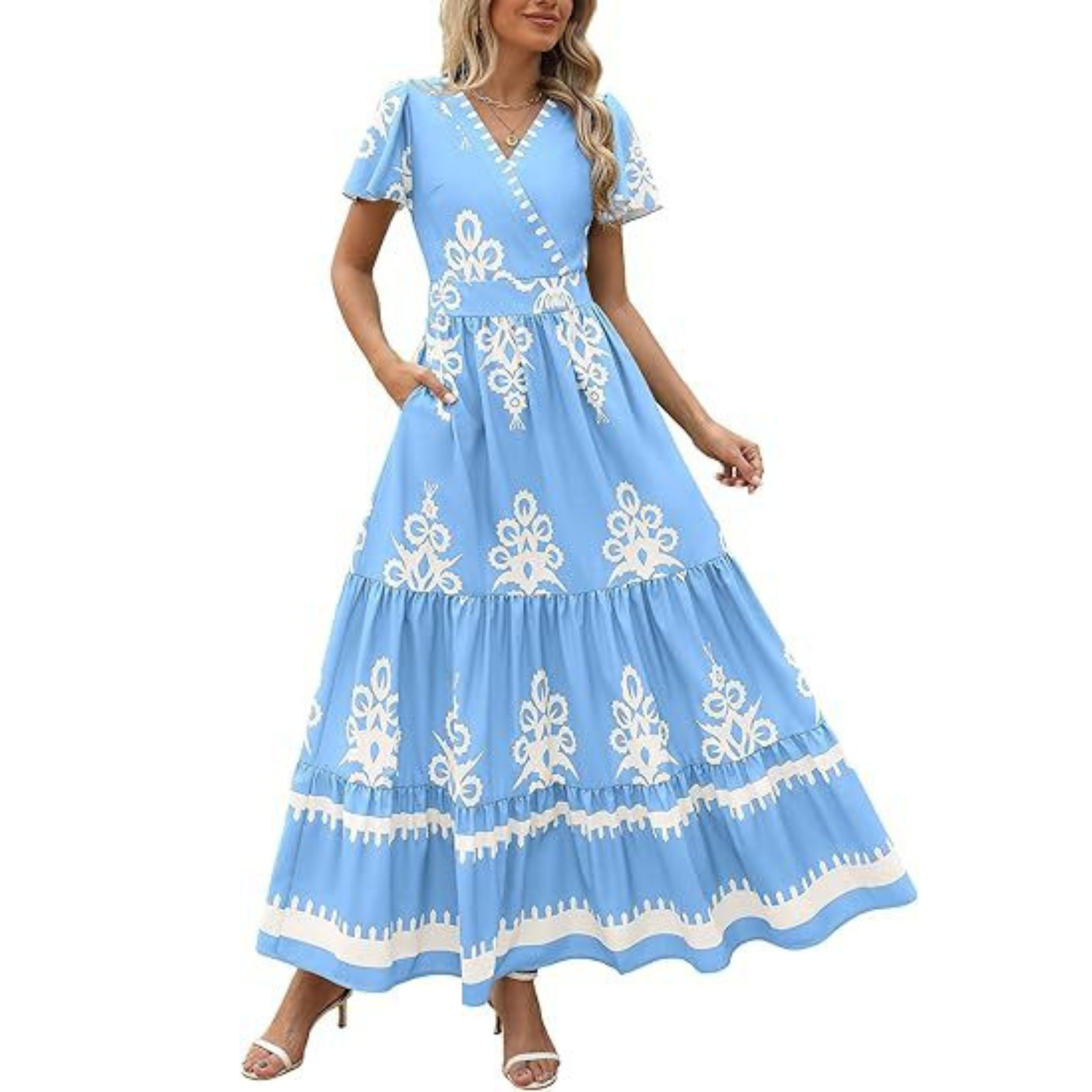 Hellenore - Dámské ležérně elegantní maxi šaty s květinovým vzorem