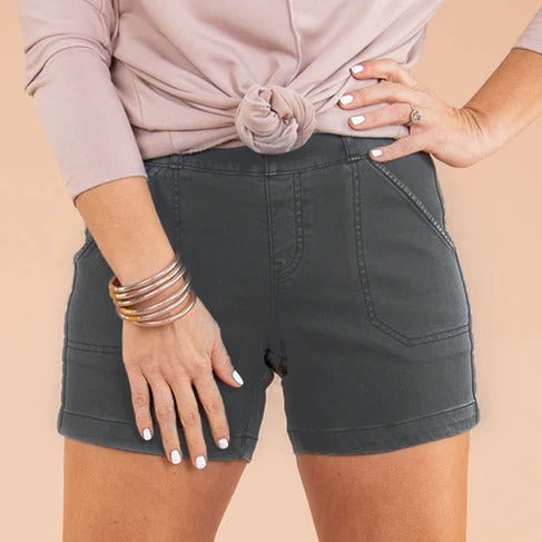 Damen-Twill-Shorts zum Hineinschlüpfen mit aufgesetzten Taschen