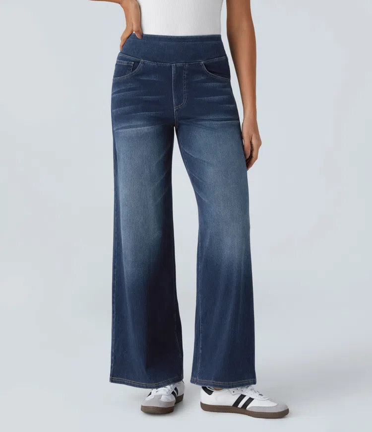 AuraStretch - Women's High-Waisted Wide Leg Jeans