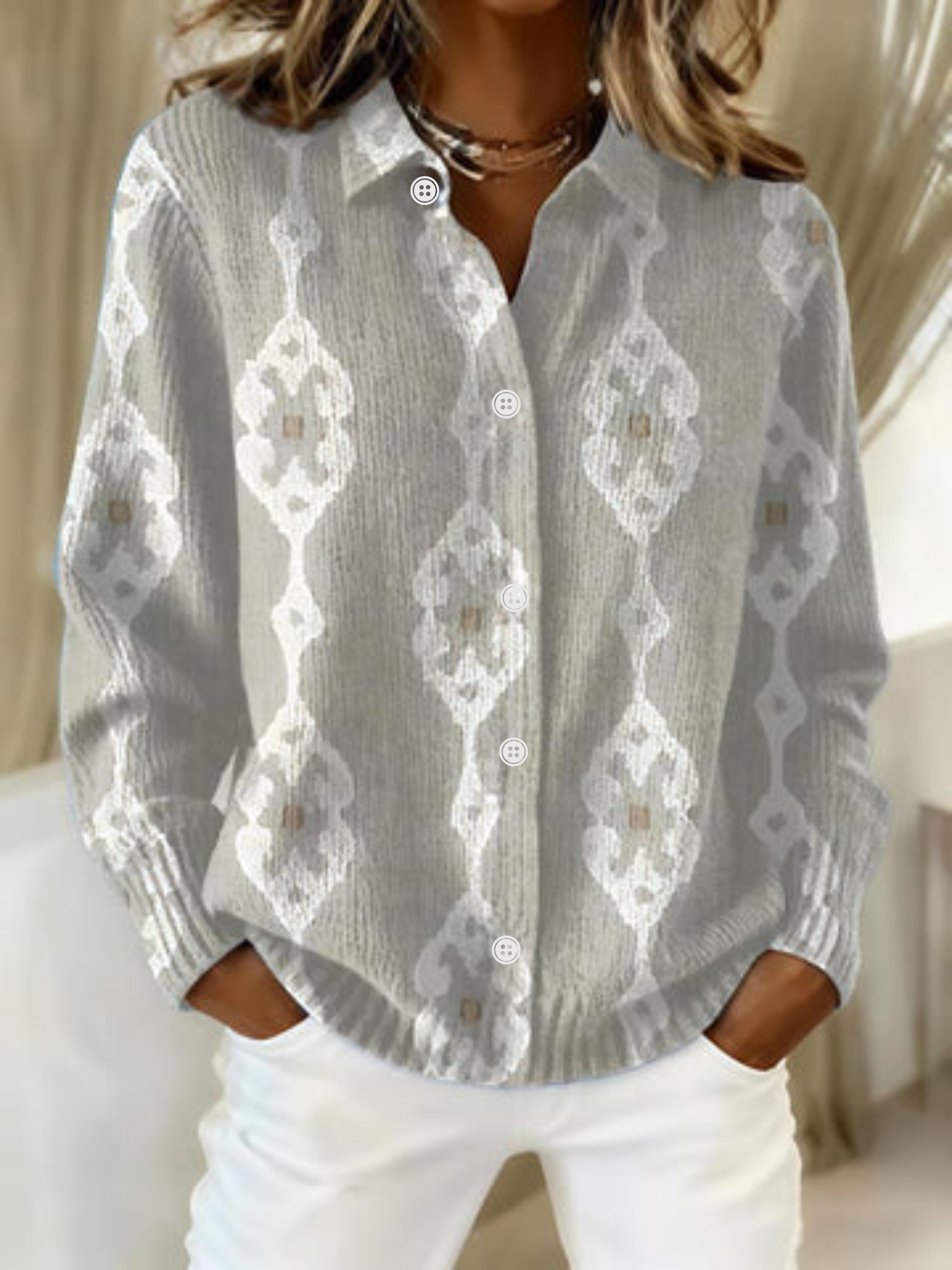 Sienna - Elegant Knit Hoodie Blouse with Diamond Pattern