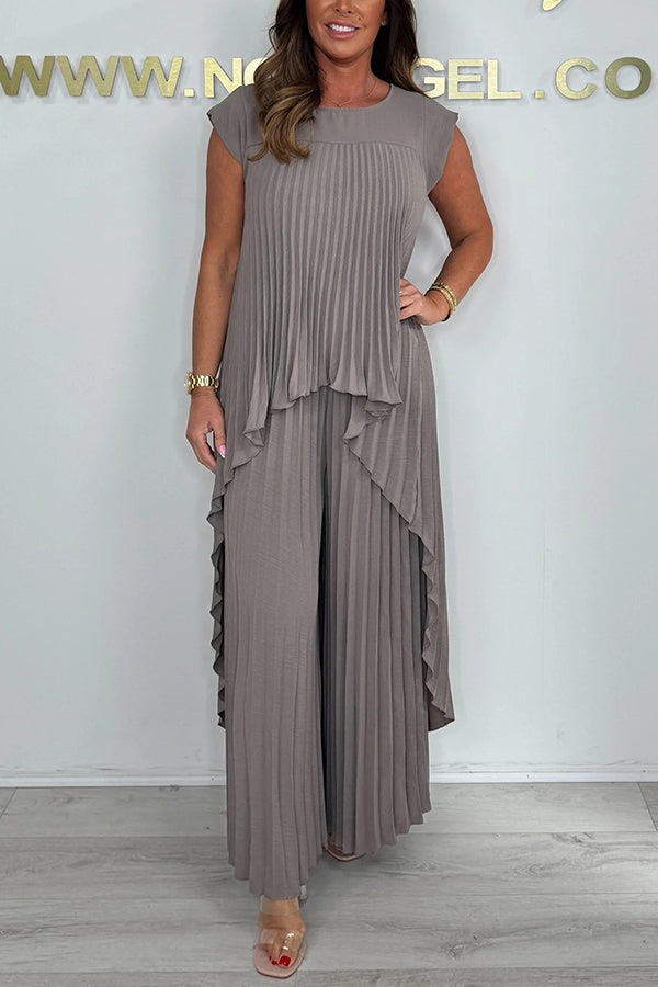 Sherry - Set aus plissiertem Midi-Oberteil und Hose mit weitem Bein