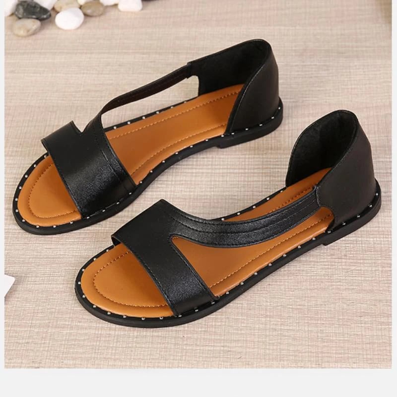 Women's Open Toe Flat Sandals with Studded Trim