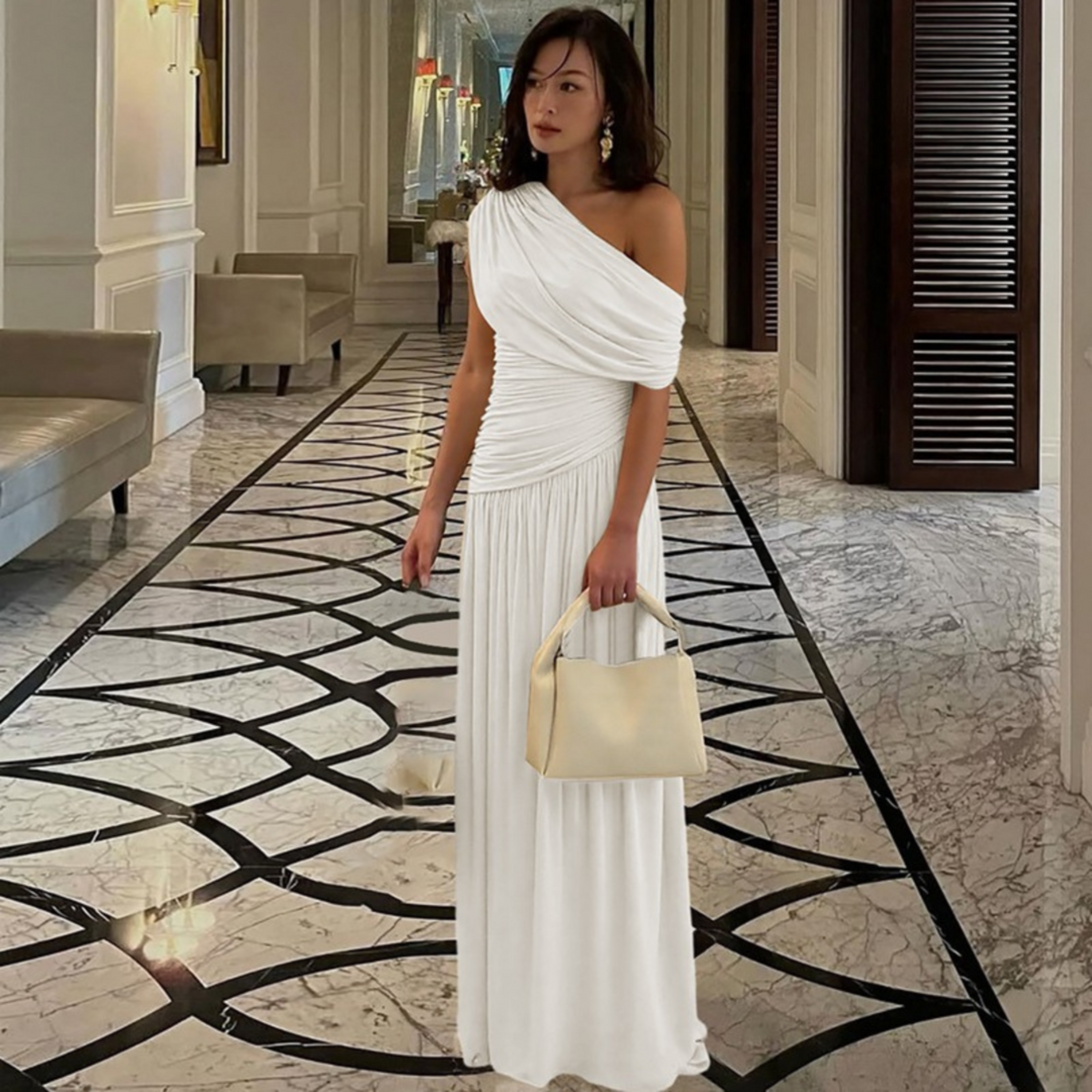 Talia - Elegantní večerní maxi šaty na jedno rameno
