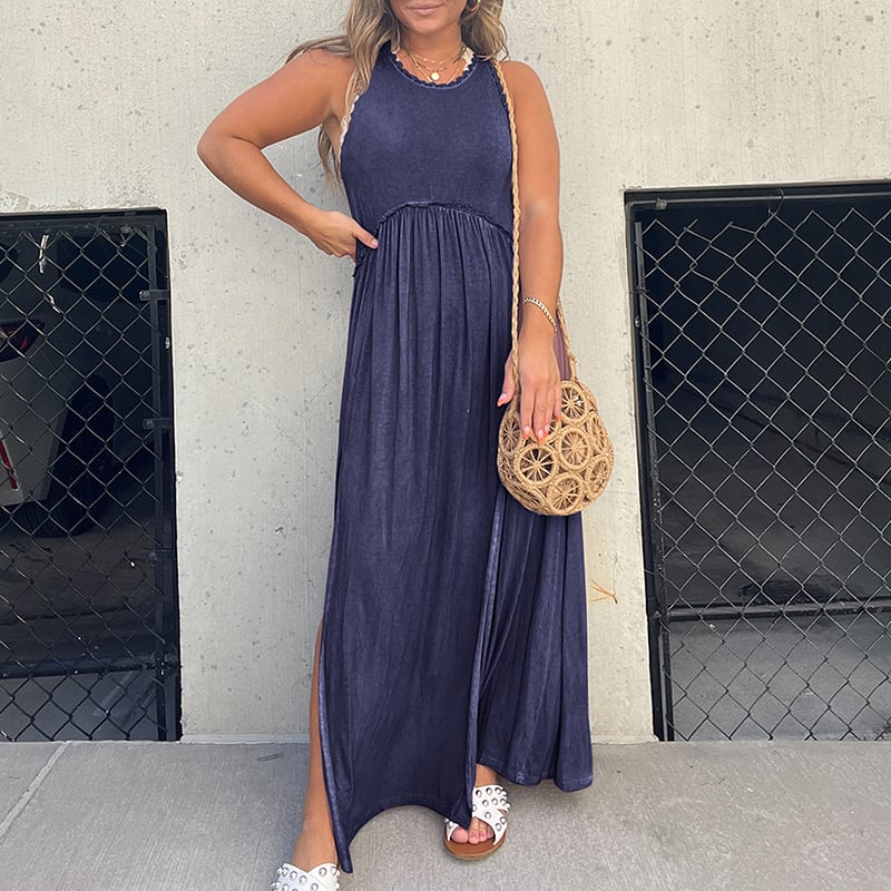 Women's Sleeveless Maxi Dress with Side Slit and Racerback